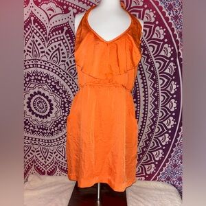 City Triangles Orange Ruffled Halter Dress With Pockets Women’s Size Large